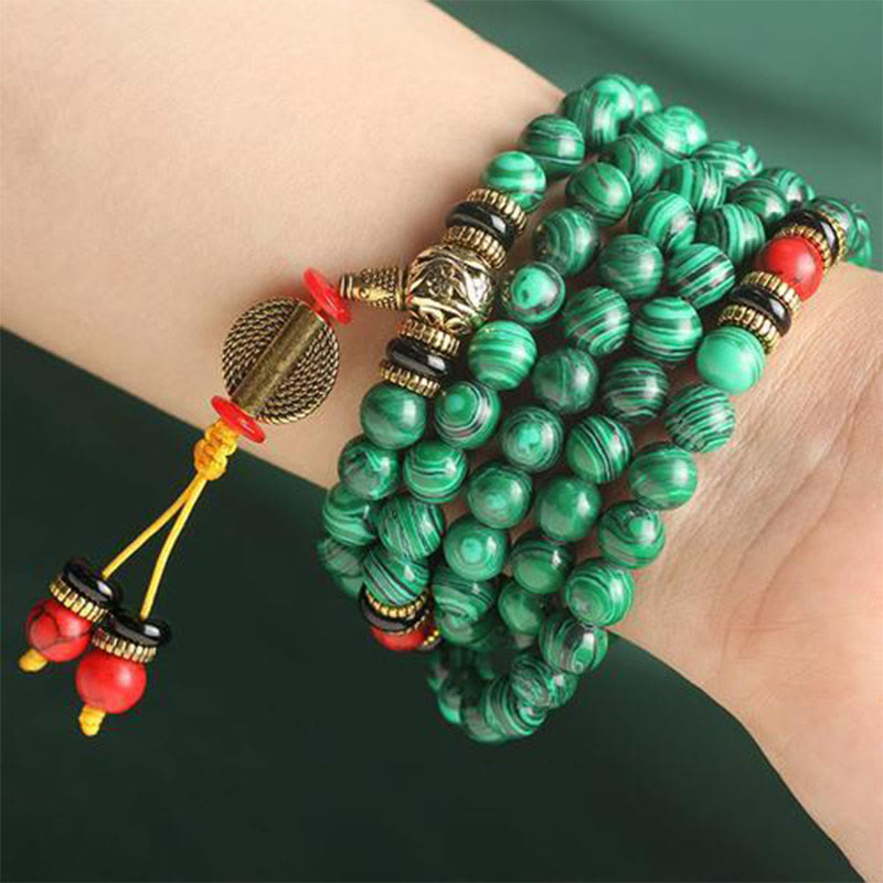Karma Stone Tibetan 108-Bead Malachite Prayer Bracelet Necklace