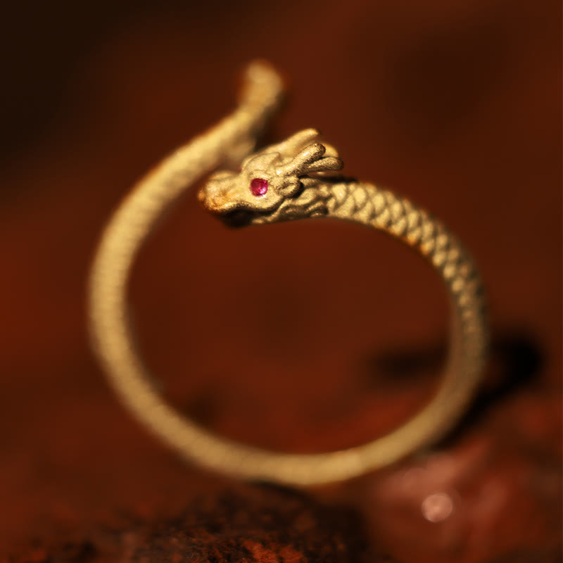 Karma Stone 925 Sterling Silver Vintage Year of the Dragon Luck Protection Strength Adjustable Ring