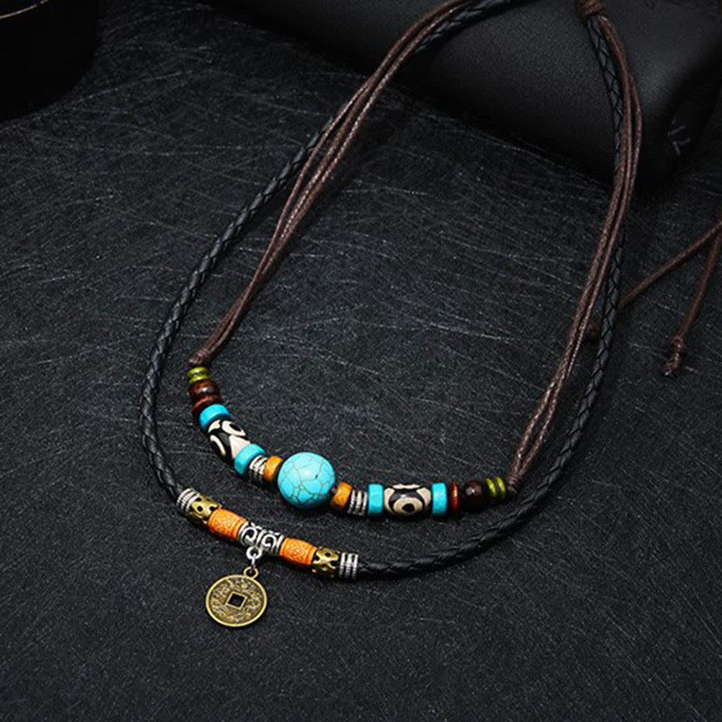 Karma Stone Turquoise Dzi Bead Protection Necklace