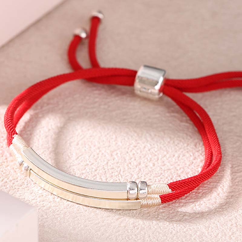 Karma Stone 925 Sterling Silver Red String Layered Braid Bracelet