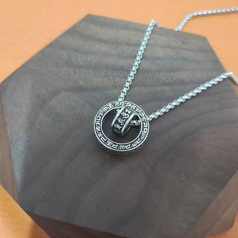Karma Stone Tibetan Om Mani Padme Hum Carved Peace Purity Chain Necklace Pendant