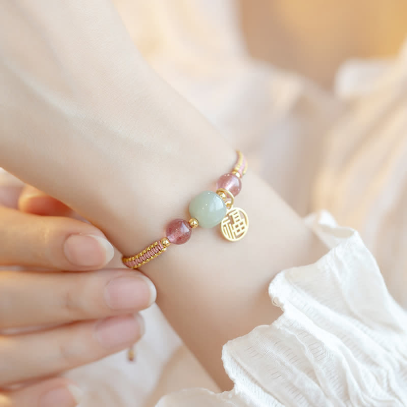 Karma Stone Red Agate Jade Lotus Confidence Calm String Bracelet
