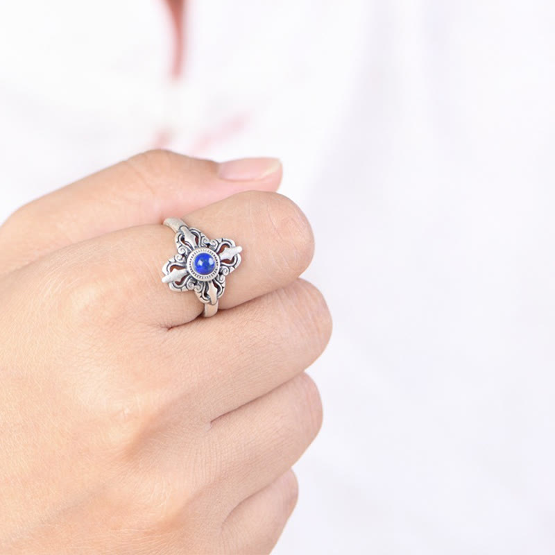 Karma Stone Tibet 925 Sterling Silver Natural Lazurite Positive Adjustable Ring