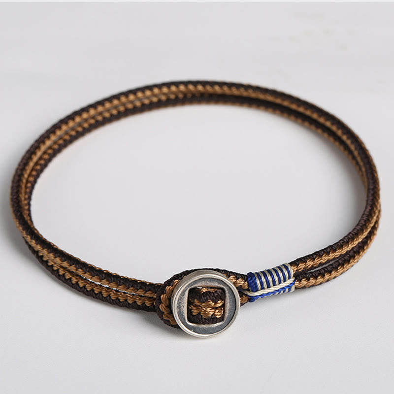 Karma Stone  925 Sterling Silver Handmade Button Protection Weave String Bracelet