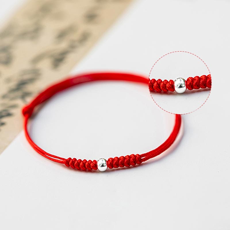 Karma Stone 925 Sterling Silver Luck Bead Protection Red String Braided Bracelet