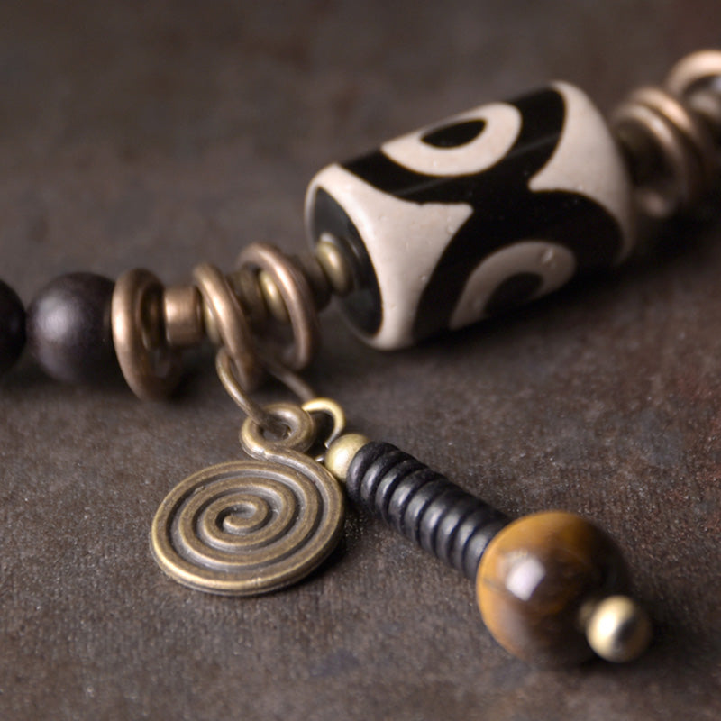 Karma Stone Ebony Wood Dzi Bead Copper Protection Couple Bracelet