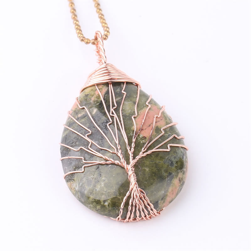 Karma Stone Natural Quartz Crystal Tree Of Life Healing Energy Necklace Pendant