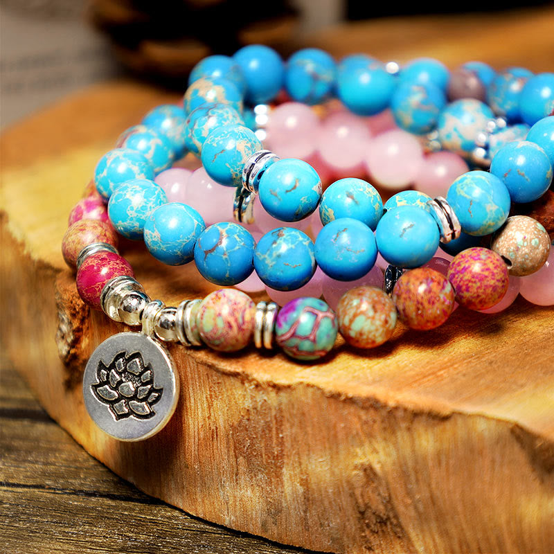 Karma Stone Tibetan Purple Miano Real Bead Harmony Lotus Mala