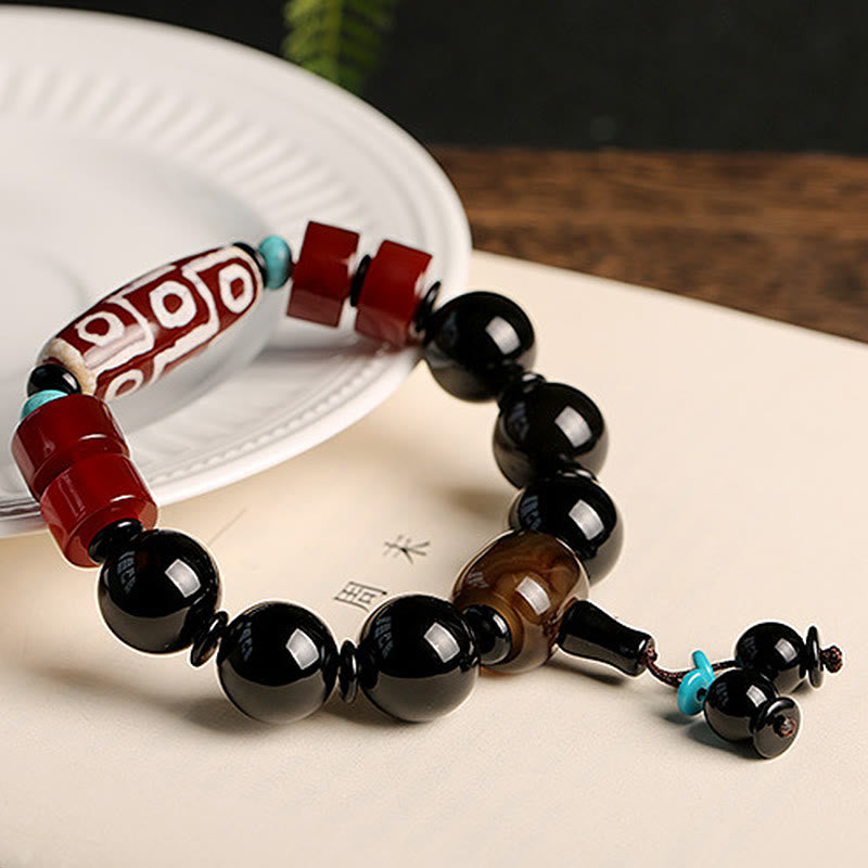 Karma Stone Nine-Eyed Dzi Bead Black Agate Fortune Tibetan Bracelet Protection Bracelets