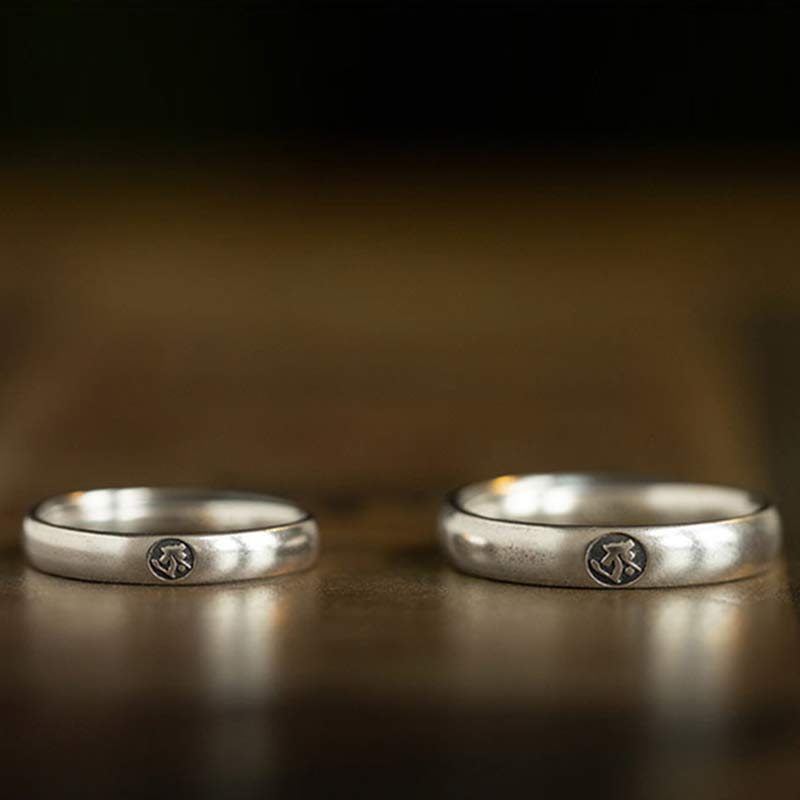 Karma Stone 925 Sterling Silver Chinese Zodiac Natal Buddha Blessing Couple Ring