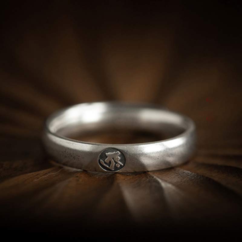 Karma Stone 925 Sterling Silver Chinese Zodiac Natal Buddha Blessing Couple Ring