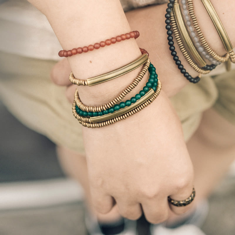 Karma Stone Tibetan Various Agate Stone Copper Protection Triple Wrap Bracelet
