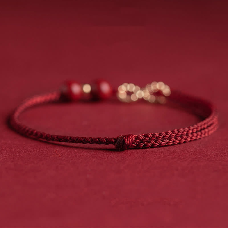 Karma Stone Cinnabar Blessing Red String 14K Gold Infinity Symbol Bracelet Anklet