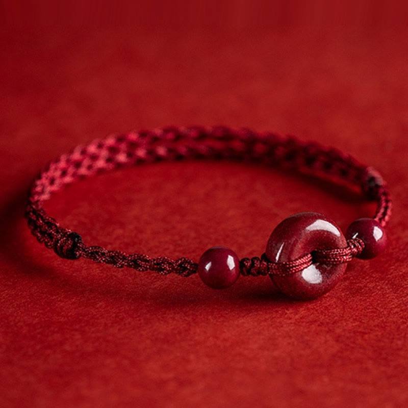 Karma Stone Handmade Cinnabar Peace Buckle Safe and Healthy Charm Blessing String Bracelet Anklet