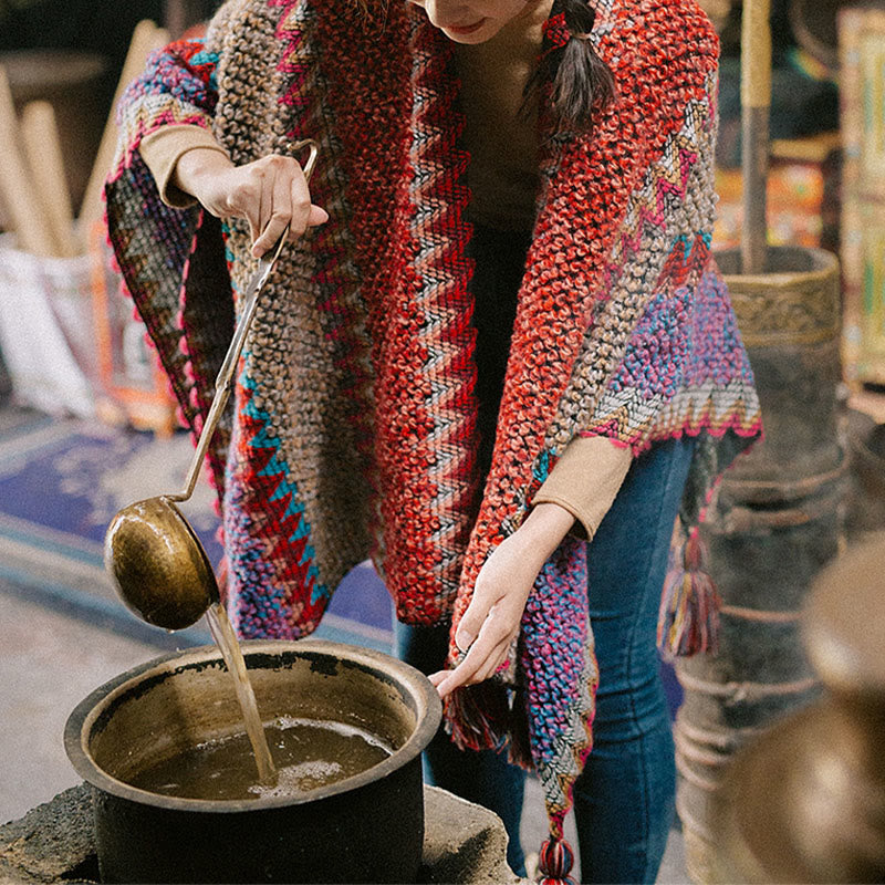 Karma Stone Tibetan Shawl Knitting Warm Cloak Tibetan Tassel Scarf