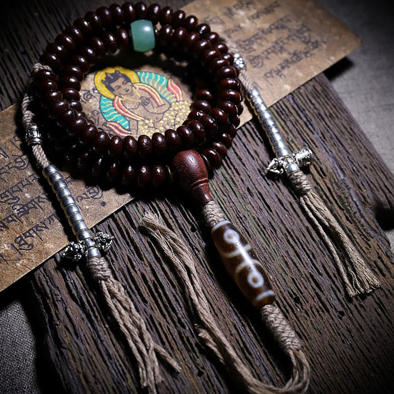Karma Stone Natural Tibet 108 Mala Beads Purple Bodhi Seed Three-eyed Dzi Bead Copper Dorje Harmony Bracelet