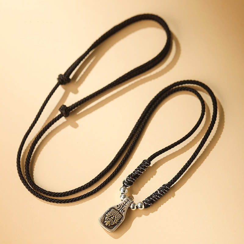 Karma Stone Tibetan 925 Sterling Silver Zakiram Goddess of Wealth Protection Rope Necklace Pendant