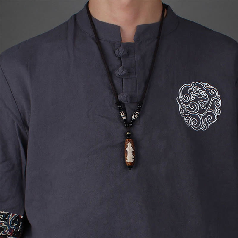 Karma Stone Tibet Om Mani Padme Hum Dzi Bead Avalokitesvara Pattern Wealth Necklace Pendant