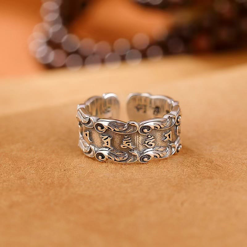 Karma Stone Tibetan Om Mani Padme Hum Design Peace Adjustable Ring