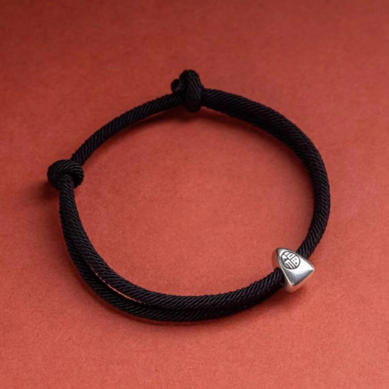 Karma Stone 925 Sterling Silver Fu Character Blessing Handmade Braided Bracelet