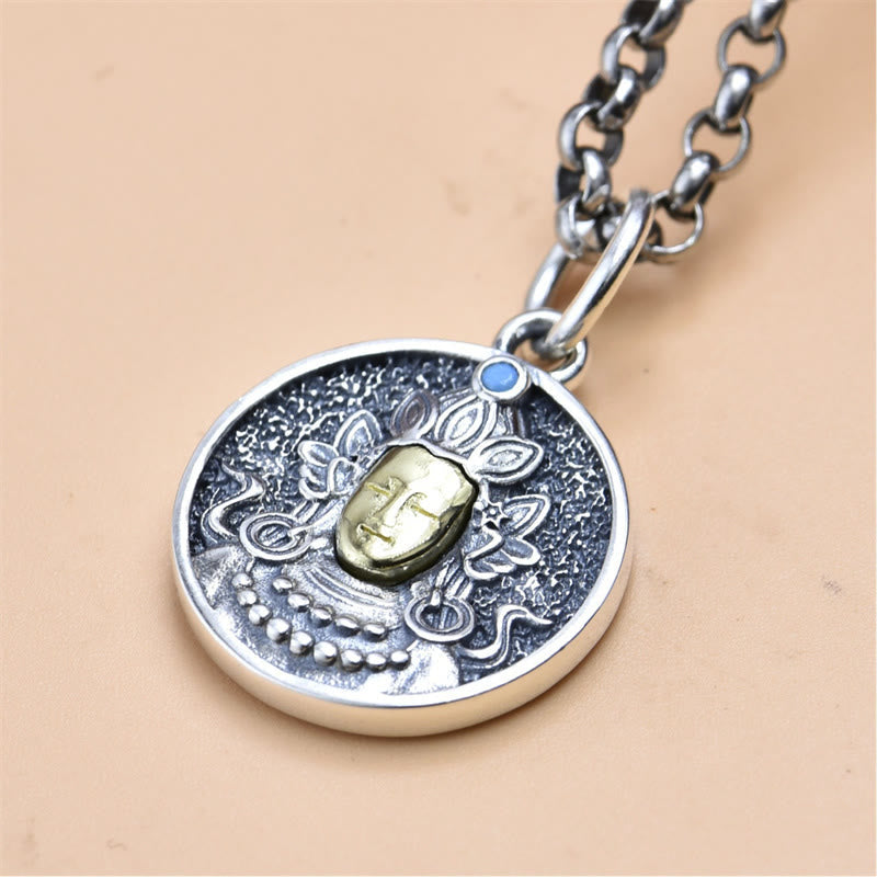 Karma Stone 925 Sterling Silver Green Tara Double Dorje Vajra Protection Necklace Pendant