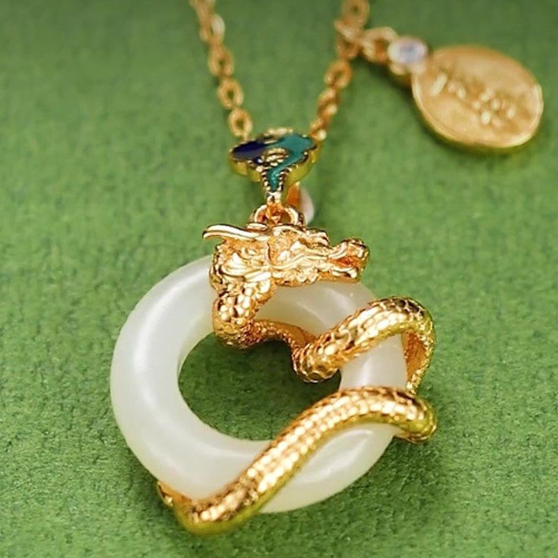 Karma Stone Year Of The Dragon 925 Sterling Silver Hetian White Jade Peace Buckle Auspicious Clouds Success Necklace Pendant