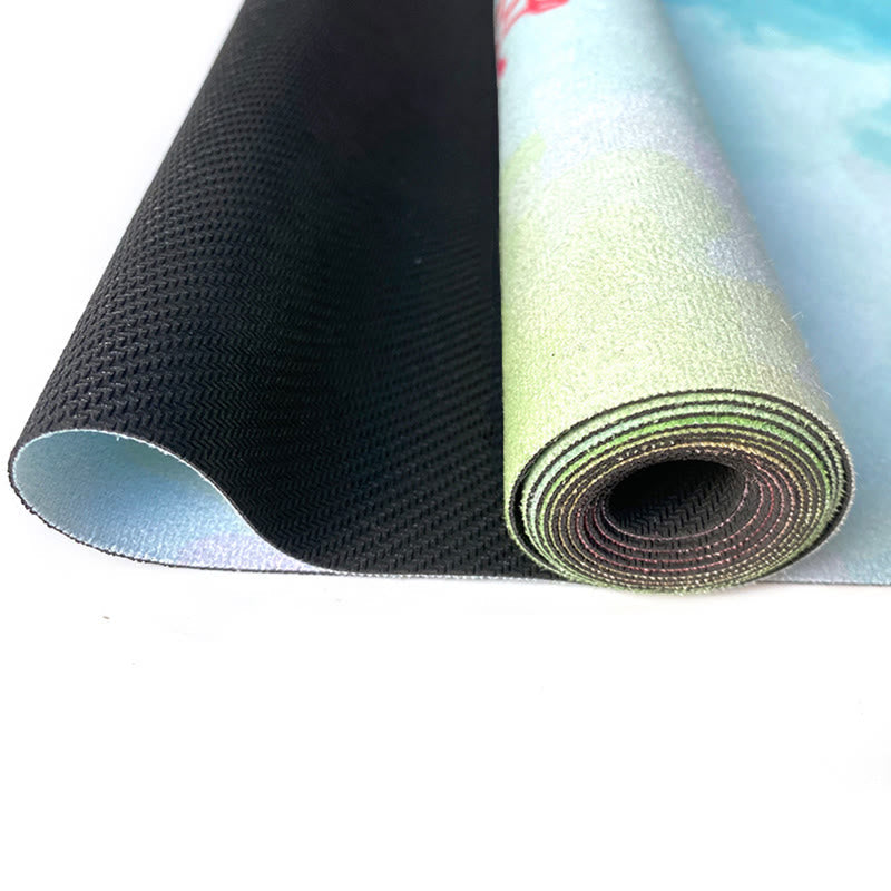 Karma Stone Tibetan Mandala Elephant Lotus Koi Fish Mindful Natural Rubber Yoga Mat Decoration