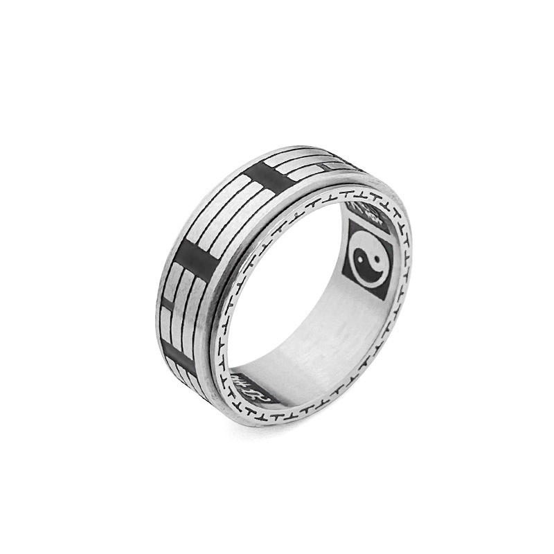 Karma Stone Bagua Yin Yang Titanium Steel Balance Rotatable Ring