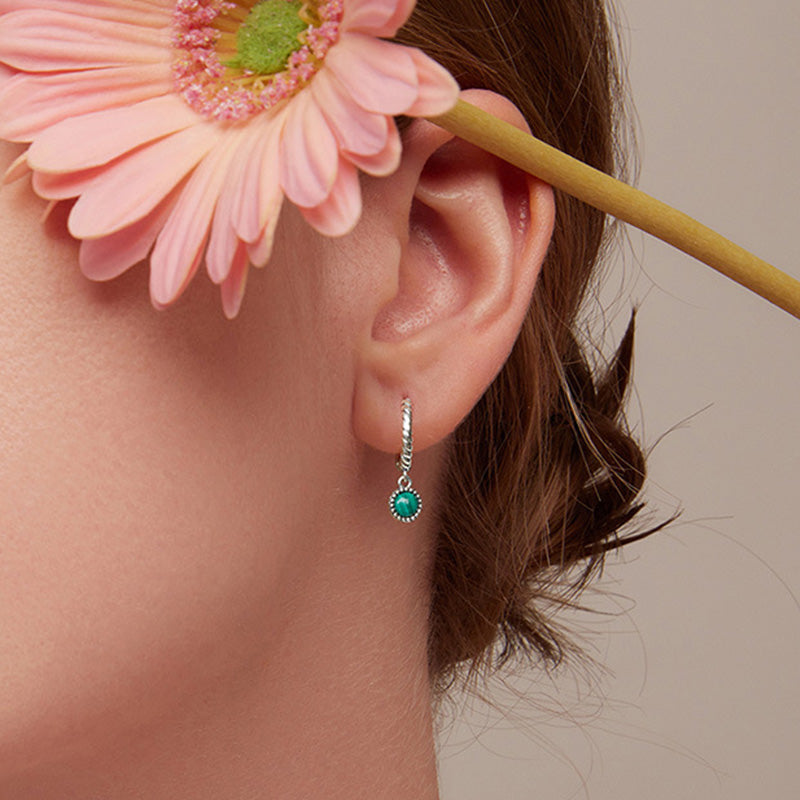 Karma Stone 925 Sterling Silver Round Malachite Anti-Anxiety Drop Earrings