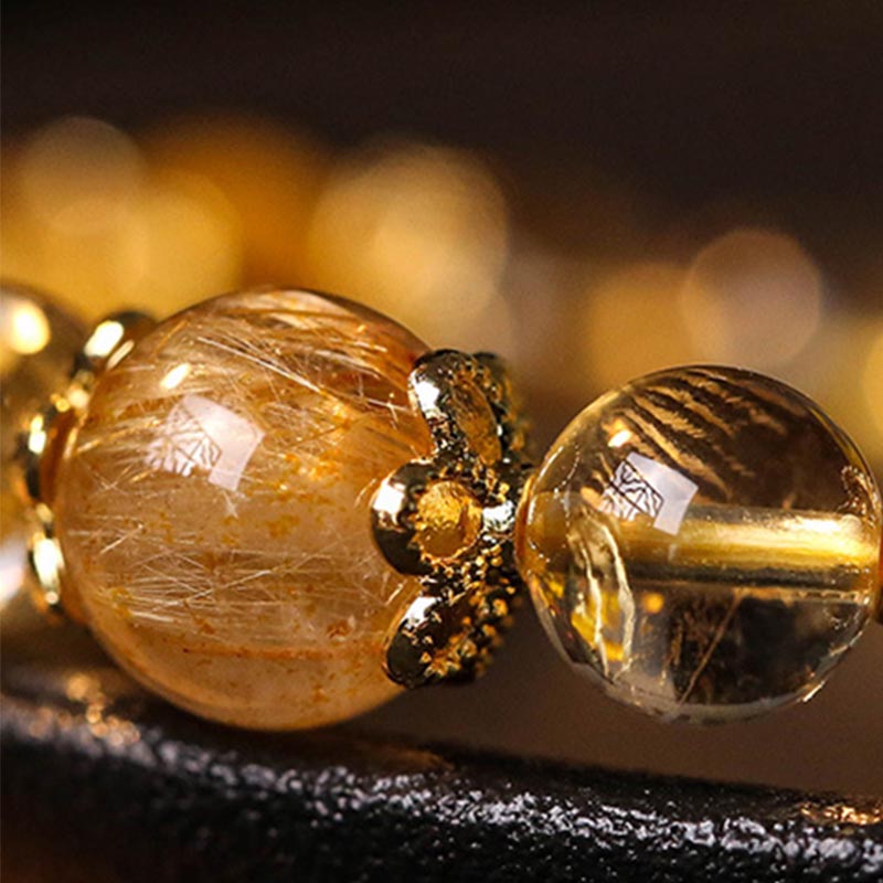 Karma Stone Natural Citrine Amethyst Rutilated Quartz Prosperity Protection Bracelet