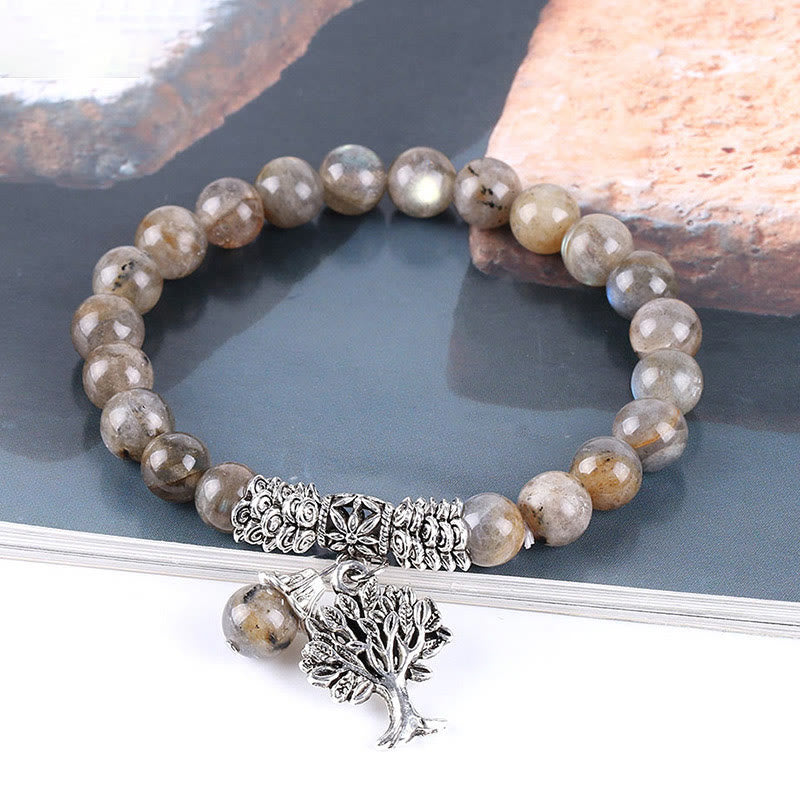 Karma Stone Natural Gemstone Tree of Life Lucky Charm Stretch Bracelet