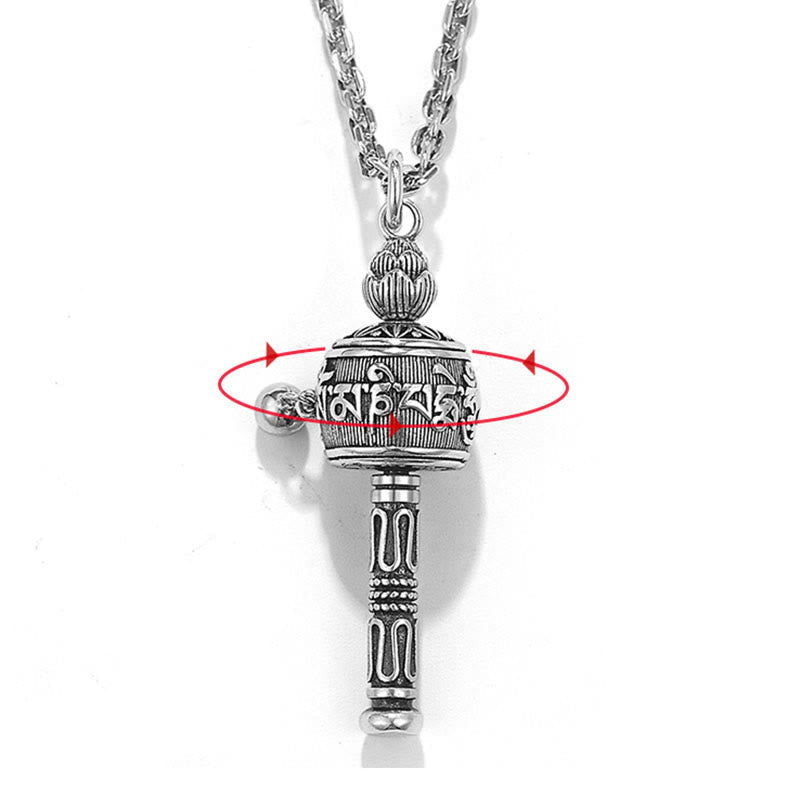 Karma Stone Tibetan Om Mani Padme Hum Prayer Wheel Lotus Wisdom Rotatable Necklace Pendant