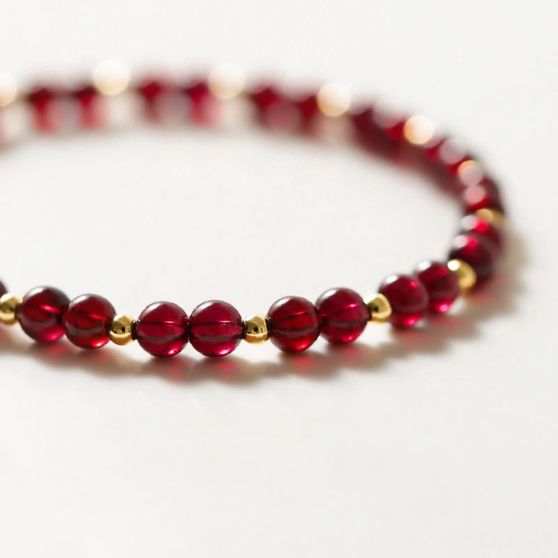Karma Stone 14K Gold Natural Garnet Cinnabar Flower Calm Bracelet
