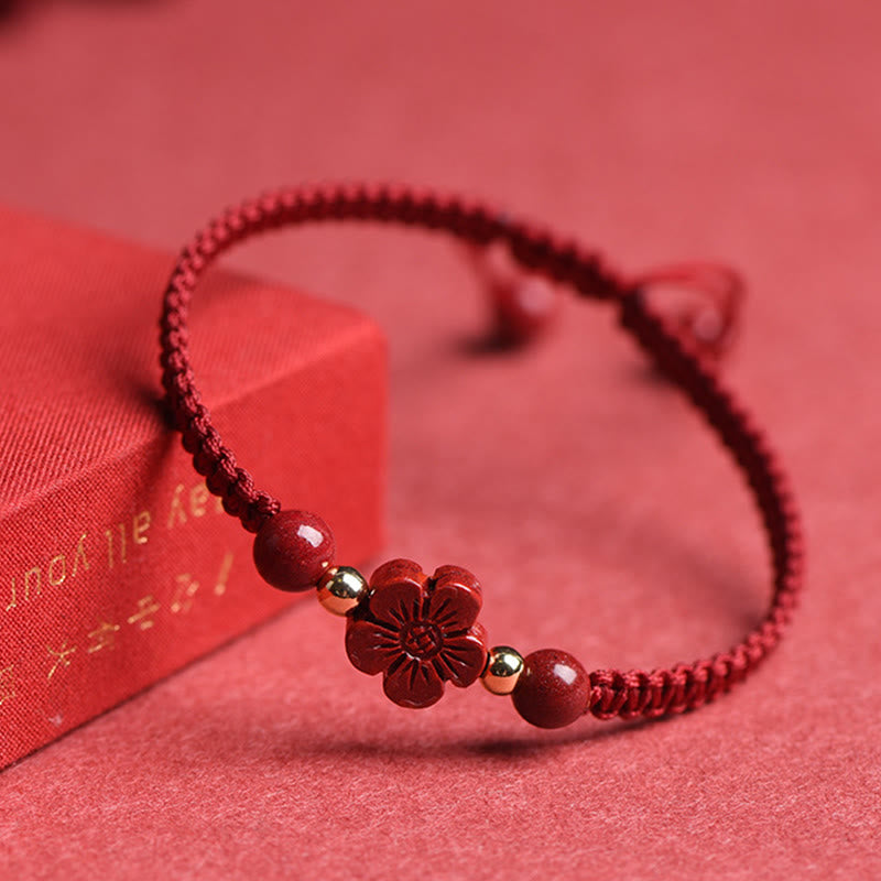 Karma Stone Four Leaf Clover Five-petal Flower Cinnabar Blessing Red String Bracelet