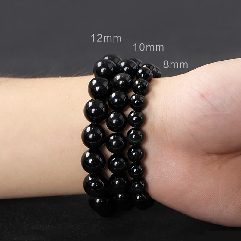 Karma Stone Black Obsidian Ebony Wood Red Tiger Eye Strength Couple Bracelet