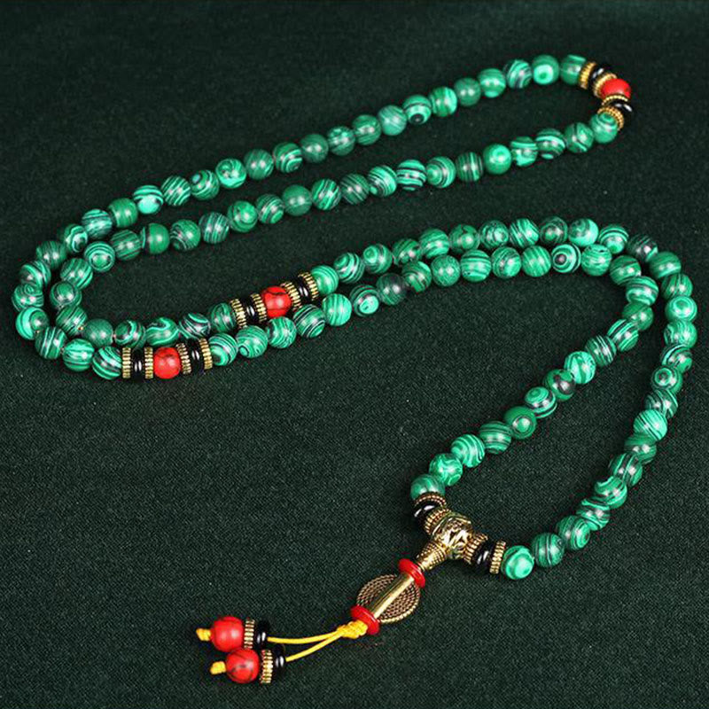 Karma Stone Tibetan 108-Bead Malachite Prayer Bracelet Necklace