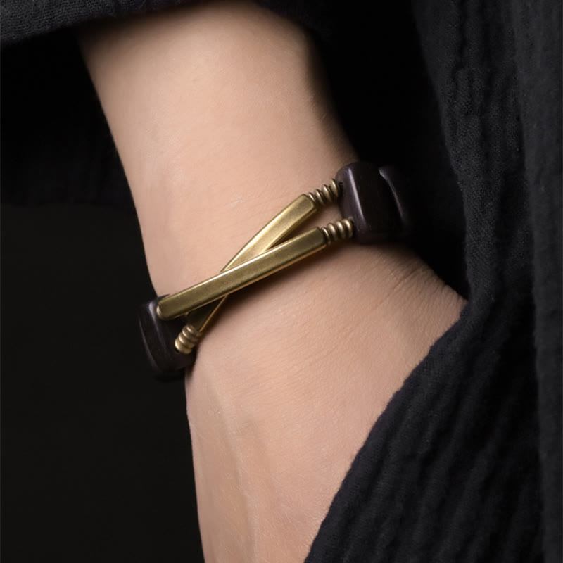 Karma Stone Tibetan Ebony Wood Copper Balance Double Layer Bracelet
