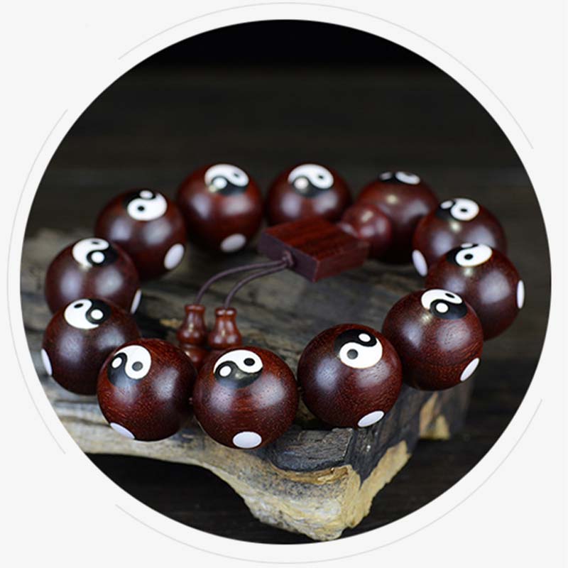 Karma Stone Small Leaf Red Sandalwood Yin Yang Protection Bracelet