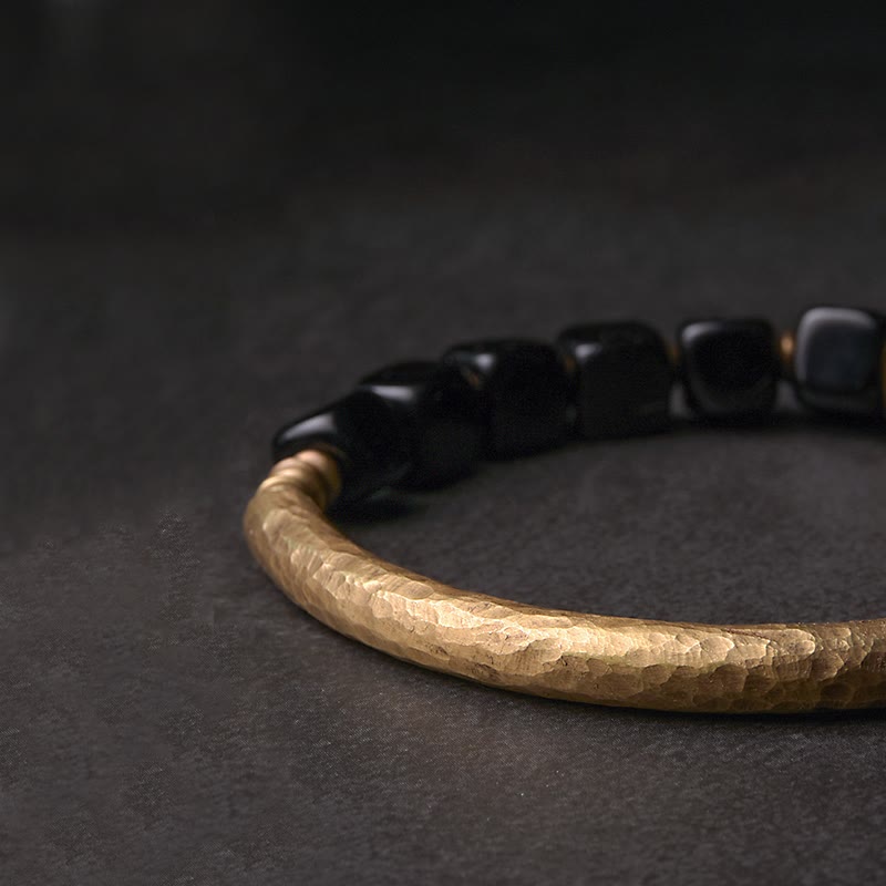 Karma Stone Black Obsidian Crystal Copper Strength Couple Bracelet