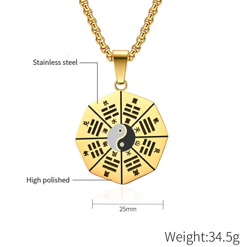 Karma Stone Bagua Yin Yang Titanium Steel Balance Necklace Pendant