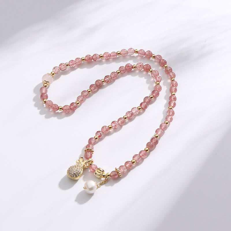 Karma Stone Strawberry Quartz Money Bag Positive Charm Double Wrap Bracelet