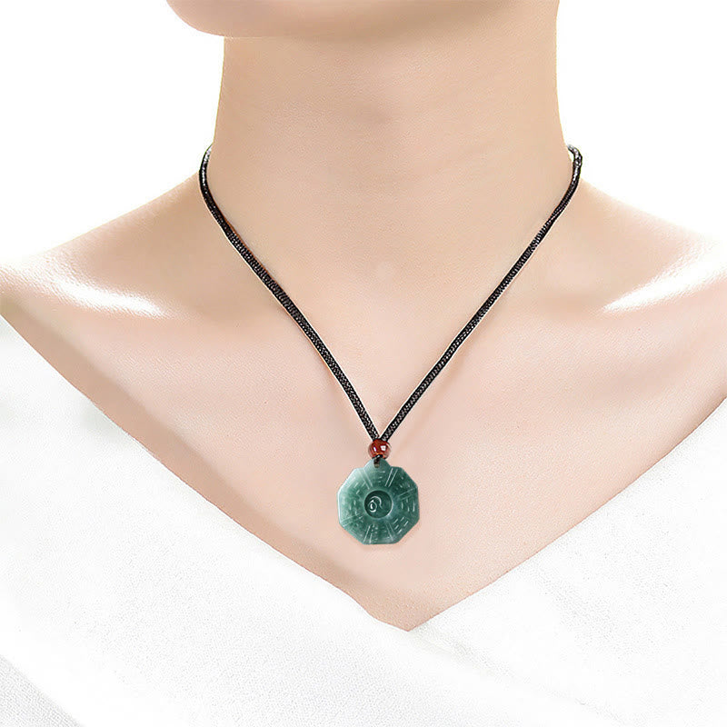 Karma Stone Natural Jade FengShui Bagua Yin Yang Prosperity Necklace Pendant