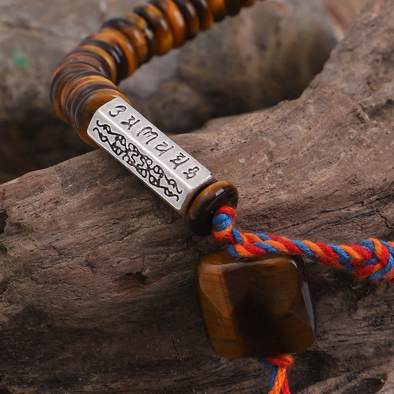 Karma Stone Tibetan Tiger Eye Om Mani Padme Hum Protection Power Bracelet