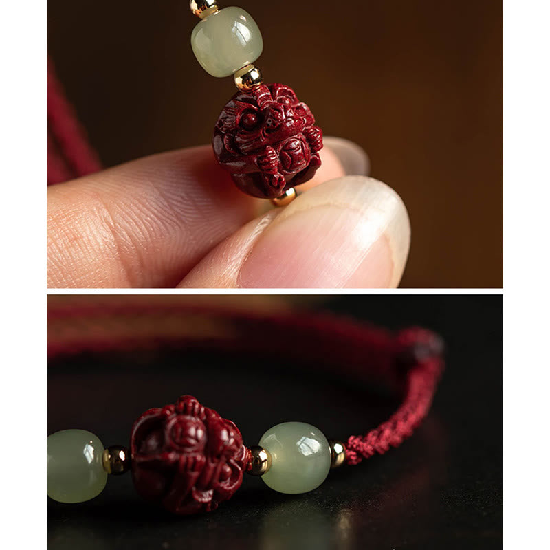 Karma Stone Natural Cinnabar Chinese Zodiac Hetian Jade Fu Character Luck Rope Bracelet