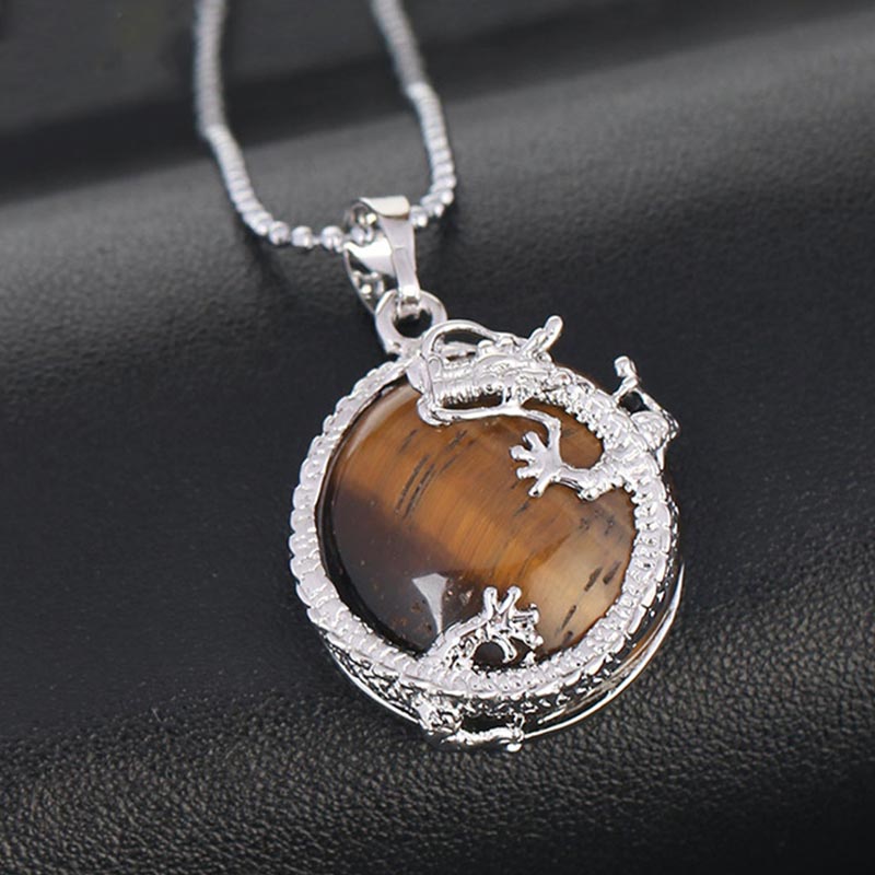 Karma Stone Chinese Dragon Natural Quartz Crystal Healing Energy Necklace Pendant