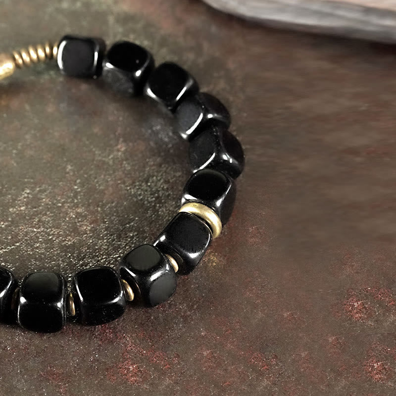 Karma Stone Black Obsidian Crystal Copper Strength Couple Bracelet
