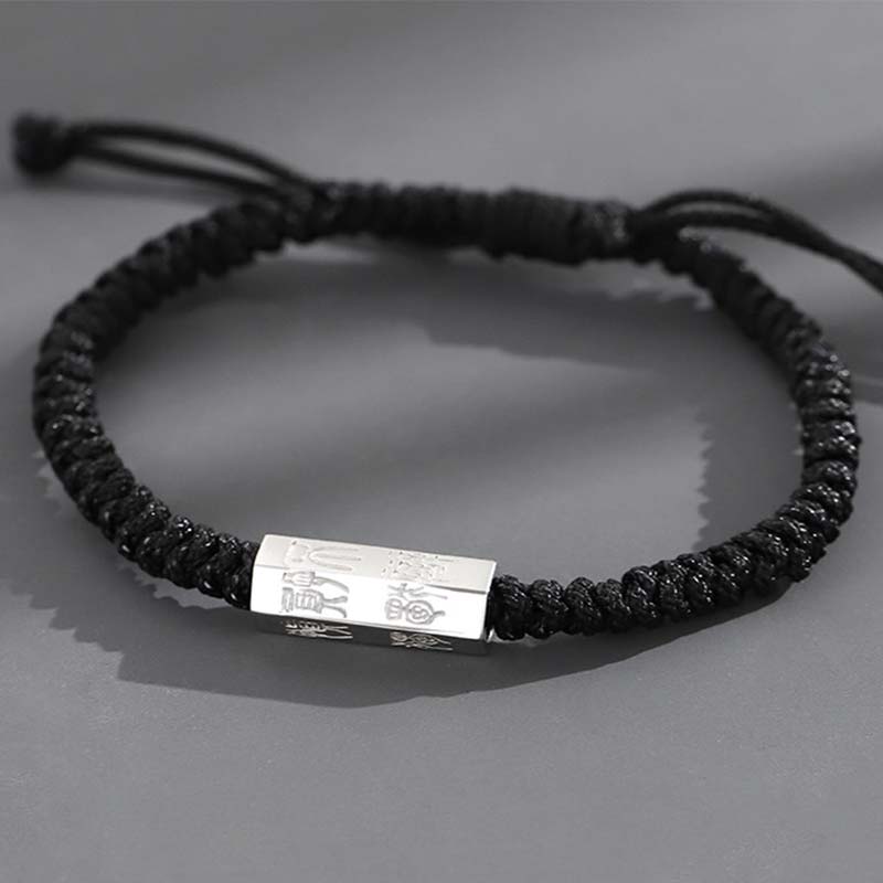Karma Stone 925 Sterling Silver Letter Engraving Blessing String Bracelet