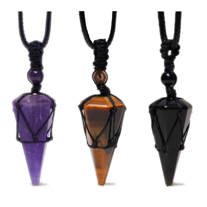 Karma Stone Natural Stone Pointed Pendant Necklace