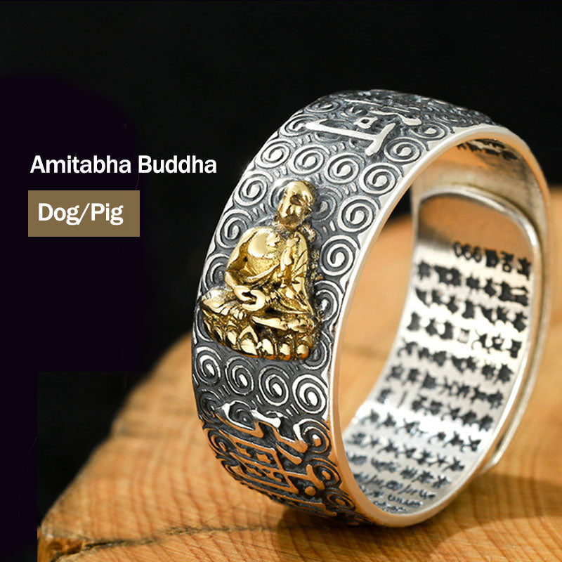Karma Stone Chinese Zodiac Natal Buddha Wealth Luck Adjustable Ring