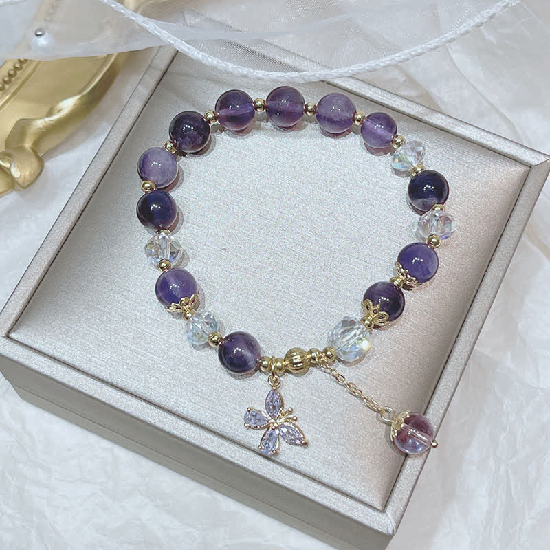Karma Stone Natural Amethyst Crystal Spiritual Butterfly Charm Bracelet